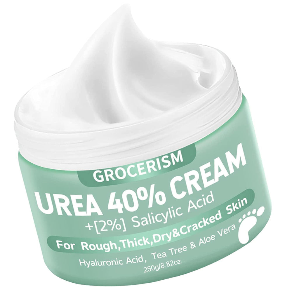 Grocerism Urea Cream 40% Foot Cream pump eases rough skin for softer feet.