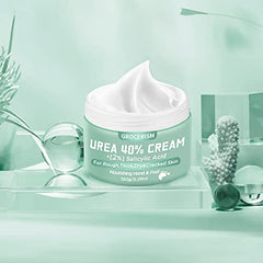 Grocerism Urea Cream callus-softening jar highlighting exfoliation and moisture for texture.