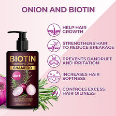 Grospe shampoo ingredients closeup focuses on onion extract and rosemary for scalp balance.