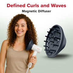 GroWell Ionic Hair Dryer with diffuser attached for smooth curls and reduced frizz
