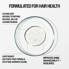 Grown Alchemist Hydra-Restore Conditioner bottle pour demonstrates smoothing and detangling for softer, manageable hair.