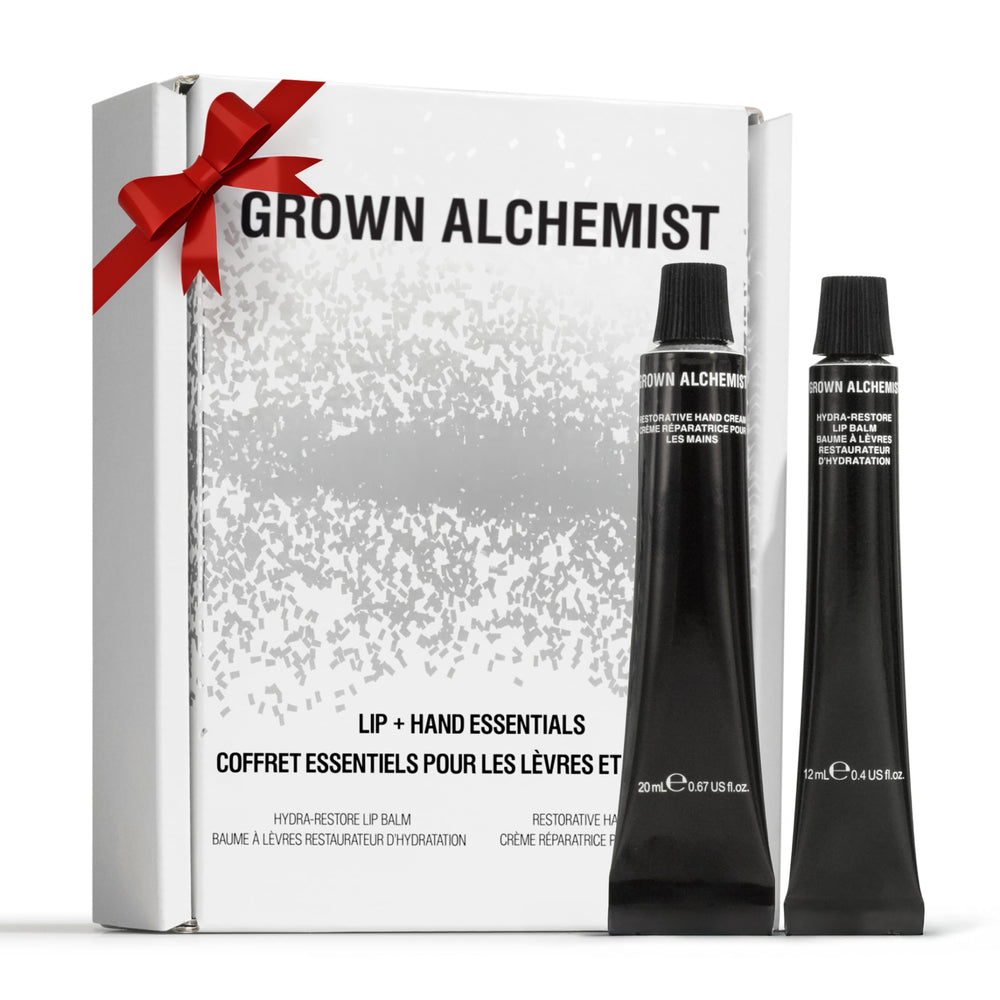 Grown Alchemist Hydra-Restore Lip Balm provides glossy hydration for lips and brows.