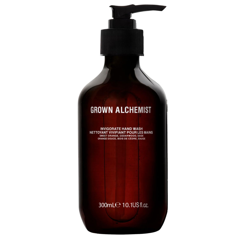 Grown Alchemist Invigorate hand wash pump—refreshing aloe-based cleanse for soft hands.
