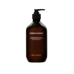 Grown Alchemist Restorative Body Cream jar closeup highlighting concentrated hydration for replenished skin