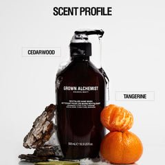 Grown Alchemist Revitalize Hand Wash cedarwood note closeup suggests calming fragrance during daily routines.