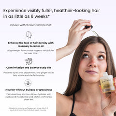 Growplex Rosemary Elixir label closeup highlighting natural ingredients for healthy-looking scalp.