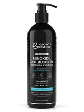 Growth Essence minoxidil-biotin shampoo bottle pour demonstrates a nourishing cleanse for a healthier scalp