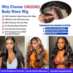 GRQGRQ body wave lace front wig 200 density full volume