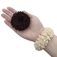 Grutyopkn plush scrunchie worn in hair – gentle on curls.