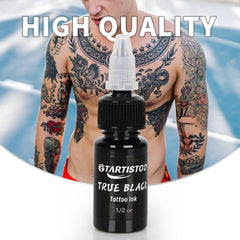 GTARTISTOO tattoo ink set 15ml color swatches demonstrating true blacks and bold reds for clear results