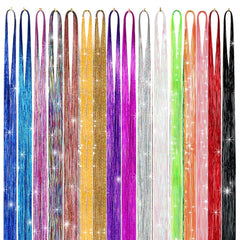 GTTUKK hair tinsel close-up showing 3200 strands per piece and shine.