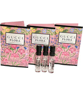 Gucci Flora Gorgeous Gardenia sample bottle close-up for on-the-go fragrance testing.
