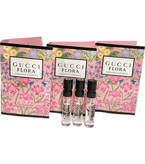 Gucci Flora Gorgeous Gardenia sample bottle close-up for on-the-go fragrance testing.