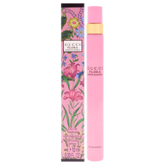 Gucci Flora Gorgeous Gardenia travel spray bottle on vanity for on-the-go fragrance refresh