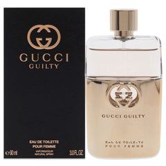 Gucci Guilty bottle-front view highlighting an oriental floral blend for daily elegance.