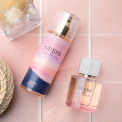 GUESS 1981 Los Angeles flacon detail captures glass clarity and luxury vibe.