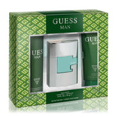 GUESS Man eau de toilette gift-set packaging highlights citrus aromatic notes for modern confidence.