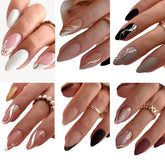 GUFUGU 144-piece almond French-tip nails for quick at-home manicures.