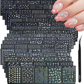 GUFUGU silver nail stickers show a 90-sheet set for versatile manicure designs.