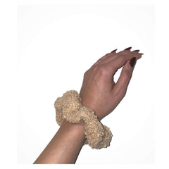 Guiyal teddy scrunchie dusty-mauve adds chic color to outfits.