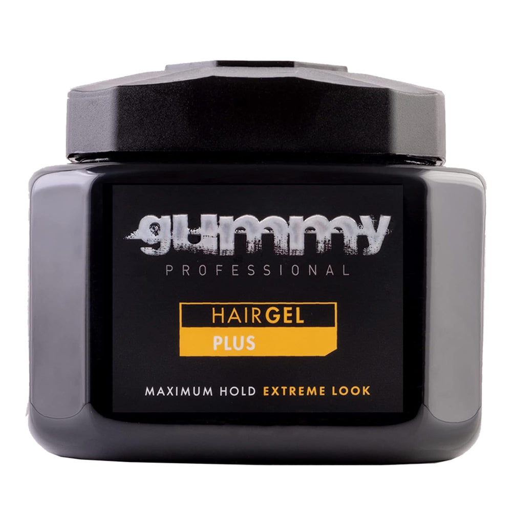 Gummy Professional Plus Hair Gel bottle closeup showing strong hold packaging.