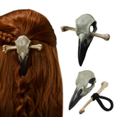 GuoShuang raven skull hair tie with resin finish for bold cosplay looks.