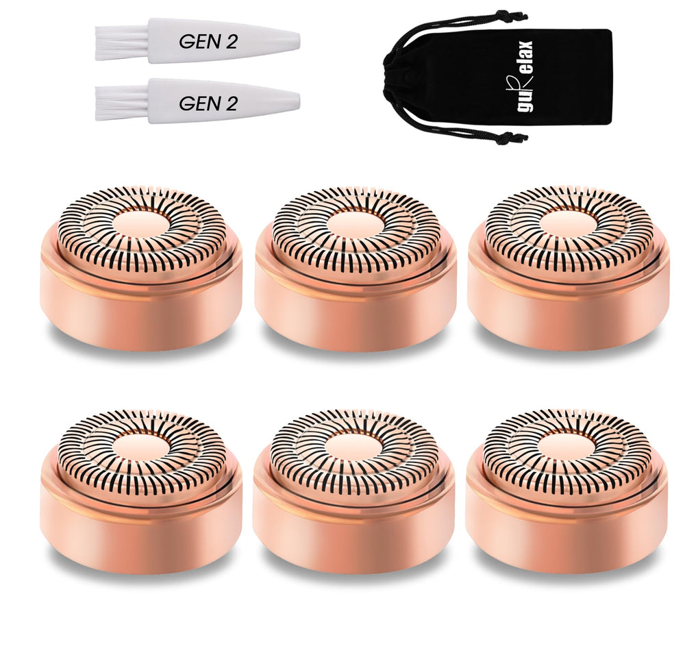 Gurelax replacement heads Gen2 18K gold 6-pack for precise facial hair removal.