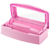 Gusnilo sanitizing tray pink body with clear lid helps monitor cleaning status at a glance.