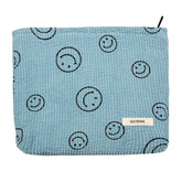 GUTGNK corduroy makeup bag blue exterior showcases durable fabric for daily travel