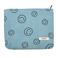 GUTGNK corduroy makeup bag blue exterior showcases durable fabric for daily travel