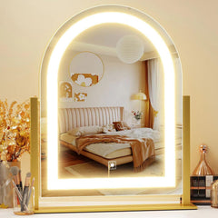 Gvnkvn arched makeup mirror with lights showing bright adjustable LEDs for precise application