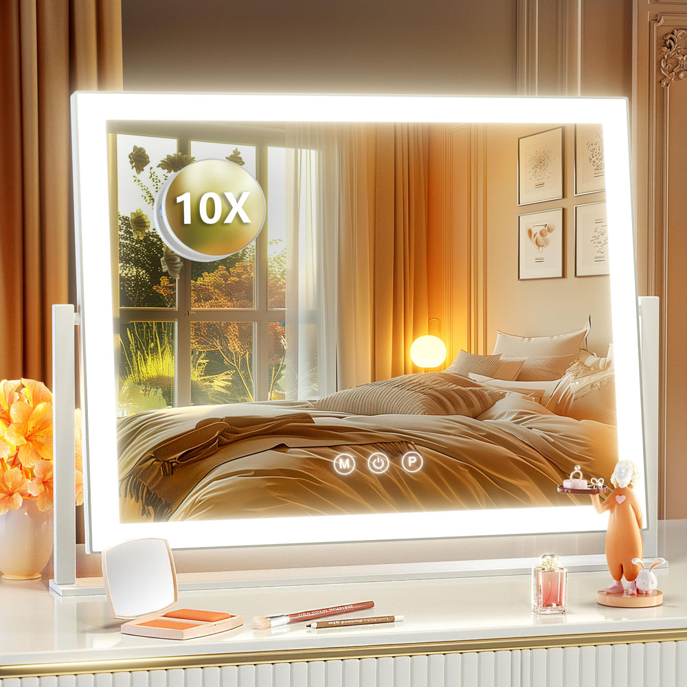 Gvnkvn lighted makeup mirror front view with bright LEDs for even makeup lighting