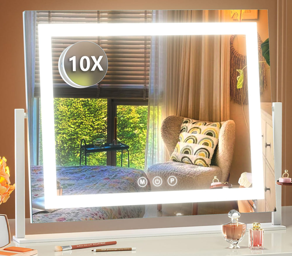 Gvnkvn lighted makeup mirror front view with bright LEDs for precise makeup.