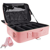 gzcz large-capacity travel makeup case front view shows durable PU leather and organized layout.