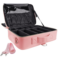 gzcz large-capacity travel makeup case front view shows durable PU leather and organized layout.