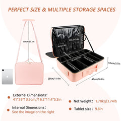 gzcz travel makeup case open with three layers and adjustable dividers for customization.