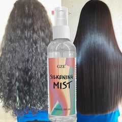 GZE Hair Silkening Spray Mist on damp hair seals split ends with a glossy finish