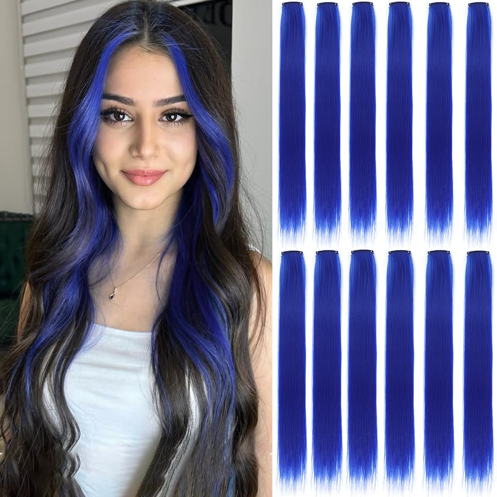 GZVIS 12-pcs blue hair extensions 22 inch straight for versatile styling