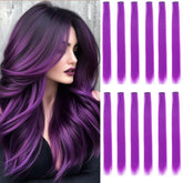 GZVIS 12pcs purple hair extensions on model show 22-inch straight length for bold party looks.