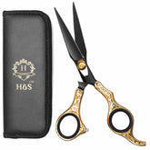 H&S GoldBlack 6.5-inch scissors close-up blade for razor-sharp precision.