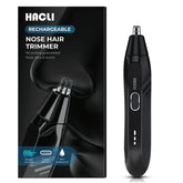HACLI nose hair trimmer front view showing compact travel-friendly design