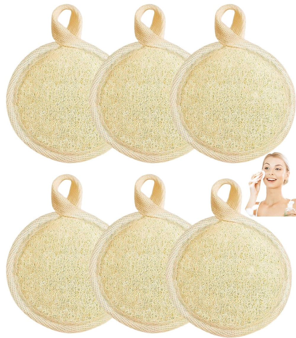 Haikuluo natural loofah face scrubber 6pc pack for gentle exfoliation and daily cleansing.