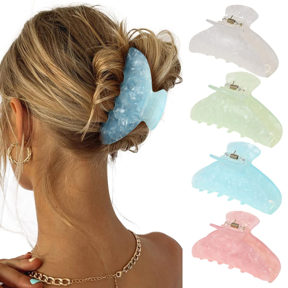 haimeikang 4pcs large acrylic hair clips packaging close-up showing durable coating
