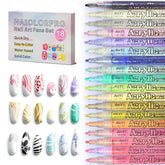 HAIOLORPRO 18 colors nail art pens set swatches show vibrant shades for at-home manicures.