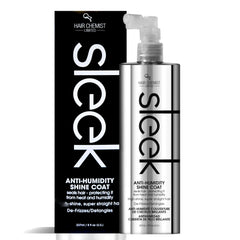 Hair Chemist SLEEK anti-humidity shine coat bottle showing humidity protection and shine