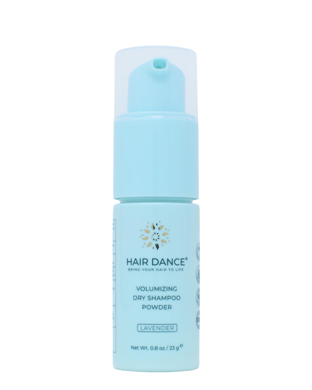 Hair Dance Dry Shampoo Powder packaging shows refillable non-aerosol design for eco-friendly freshness