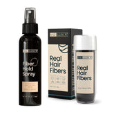 Hair Illusion Real Black Fibers 38g application close-up for a natural fuller look.
