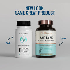 Hair La Vie Revitalizing Blend capsules closeup highlights biotin and collagen benefits
