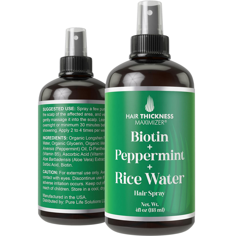 Hair Thickness Maximizer Biotin Peppermint Rice Water Spray bottle promotes scalp nourishment