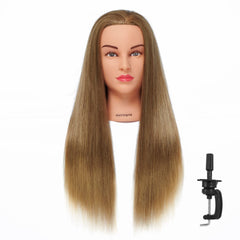 Hairingrid mannequin head in golden-brown full view for styling practice.